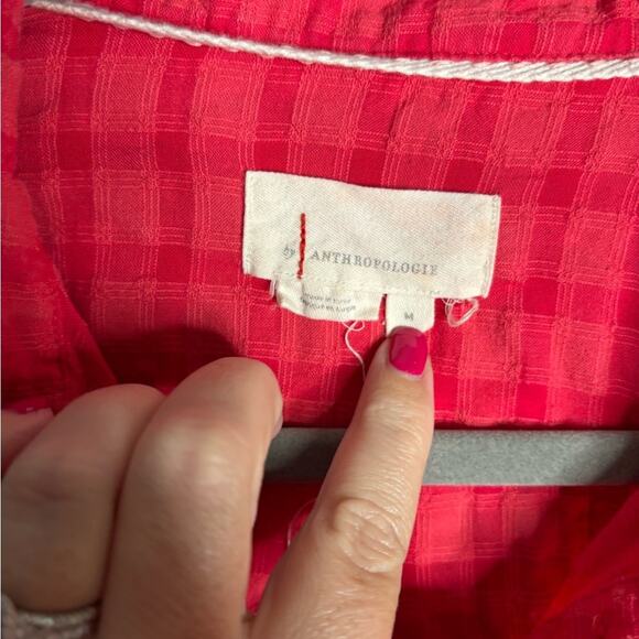Anthropologie Pink Checkered Long Sleeve Button Front Tunic Size Medium - Picture 5 of 7